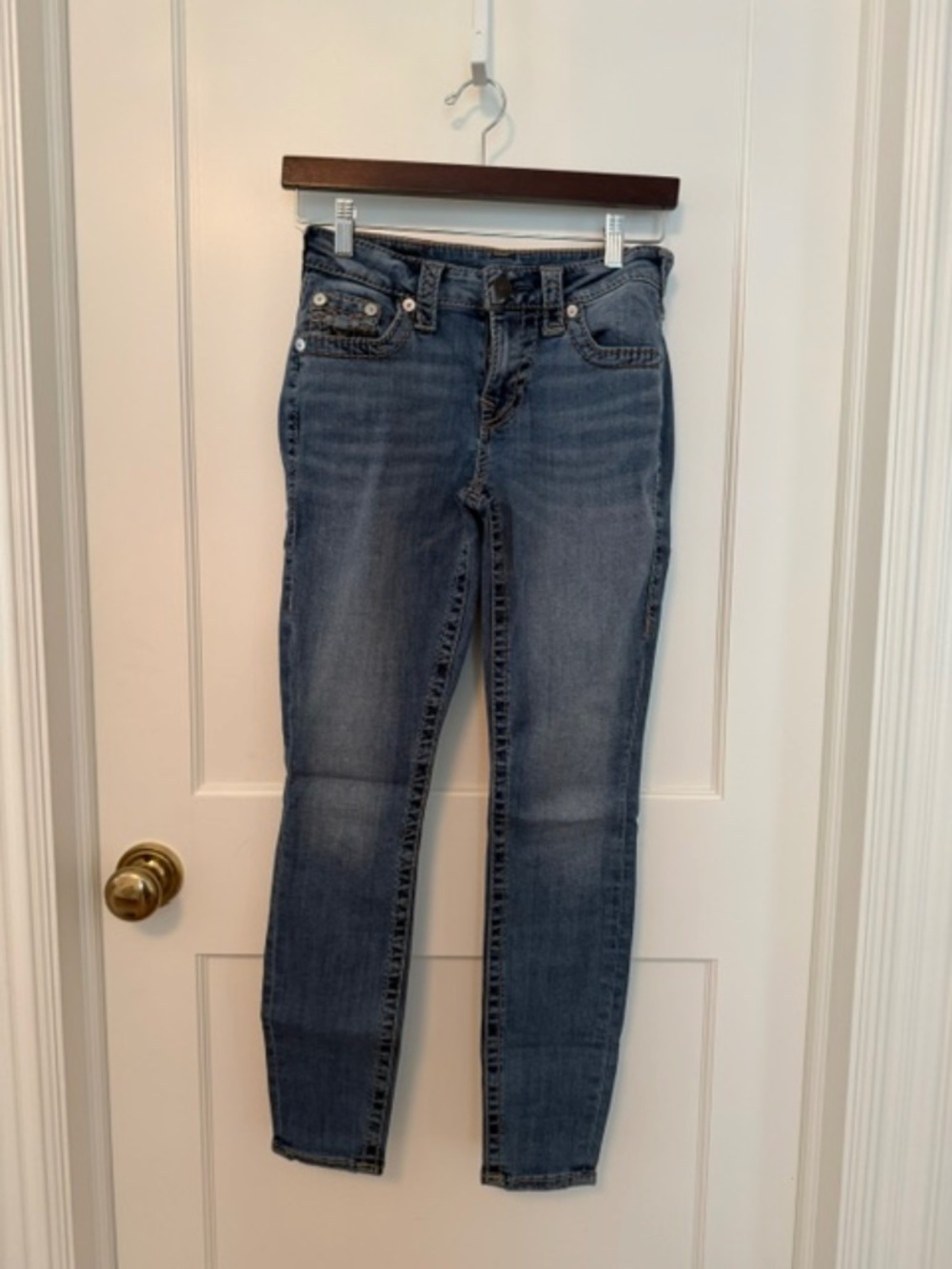 TRUE RELIGION Jenny Curvy Mid Rise Skinny Jeans Medium Wash 26 EUC